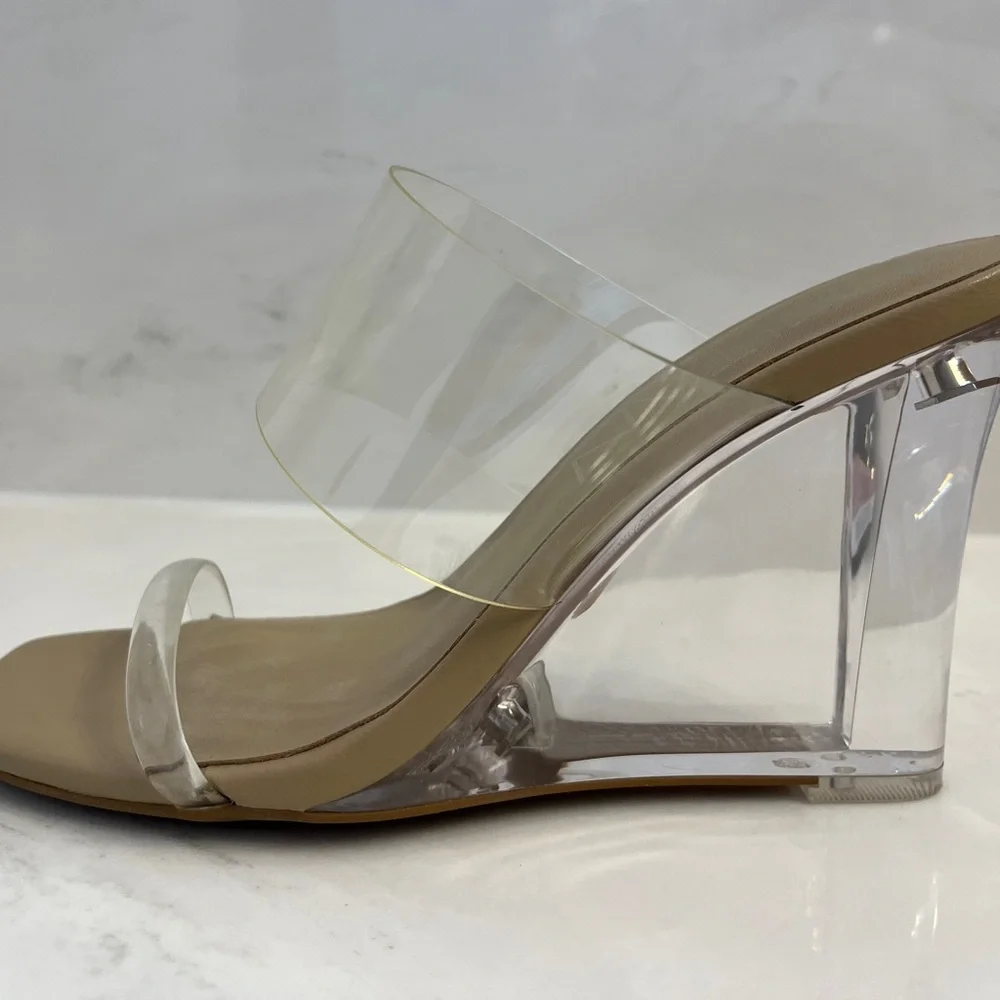 DELTAN Beige Clear Strap Wedge Sandals - Picture 3 of 3